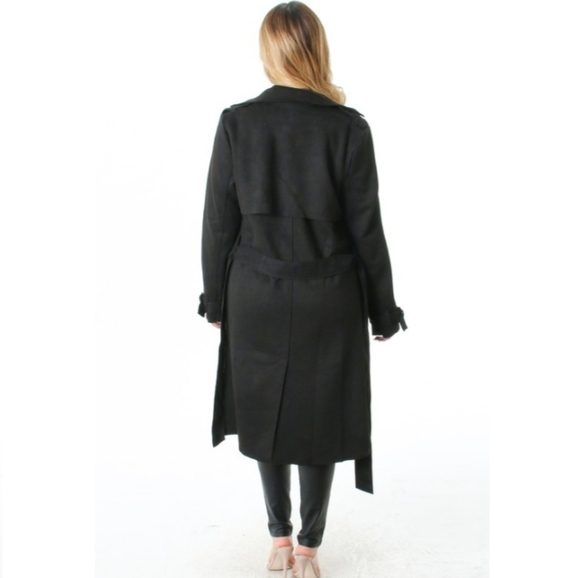 Faux Suede Trench Coat- Black 🖤 - Picture 3 of 9